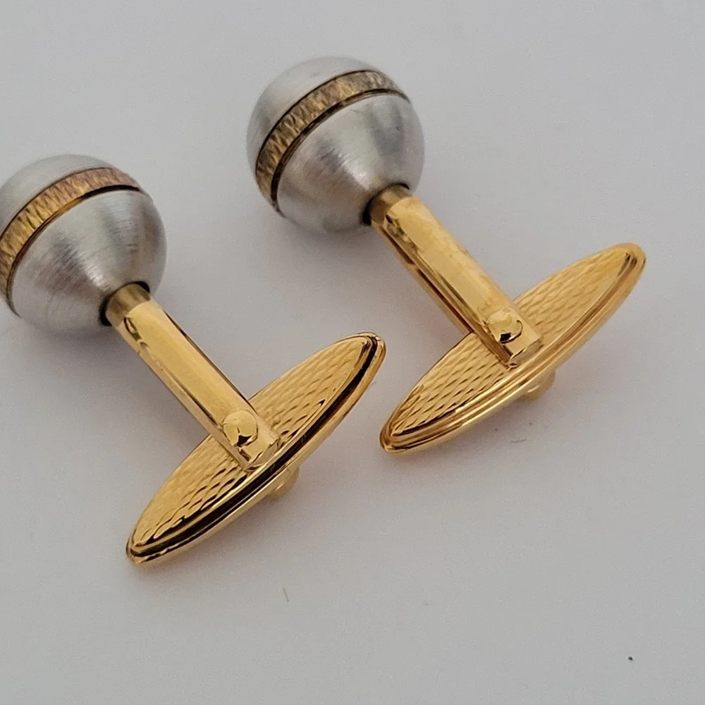 Dunhill Vintage Mens Cufflinks Two Tone Gold Silver Orb Sphere Textured Toggle